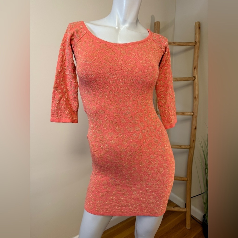 Arden B Bodycon Dress Cut Out Back Coral/Gold Animal Print Y2K Vintage Small